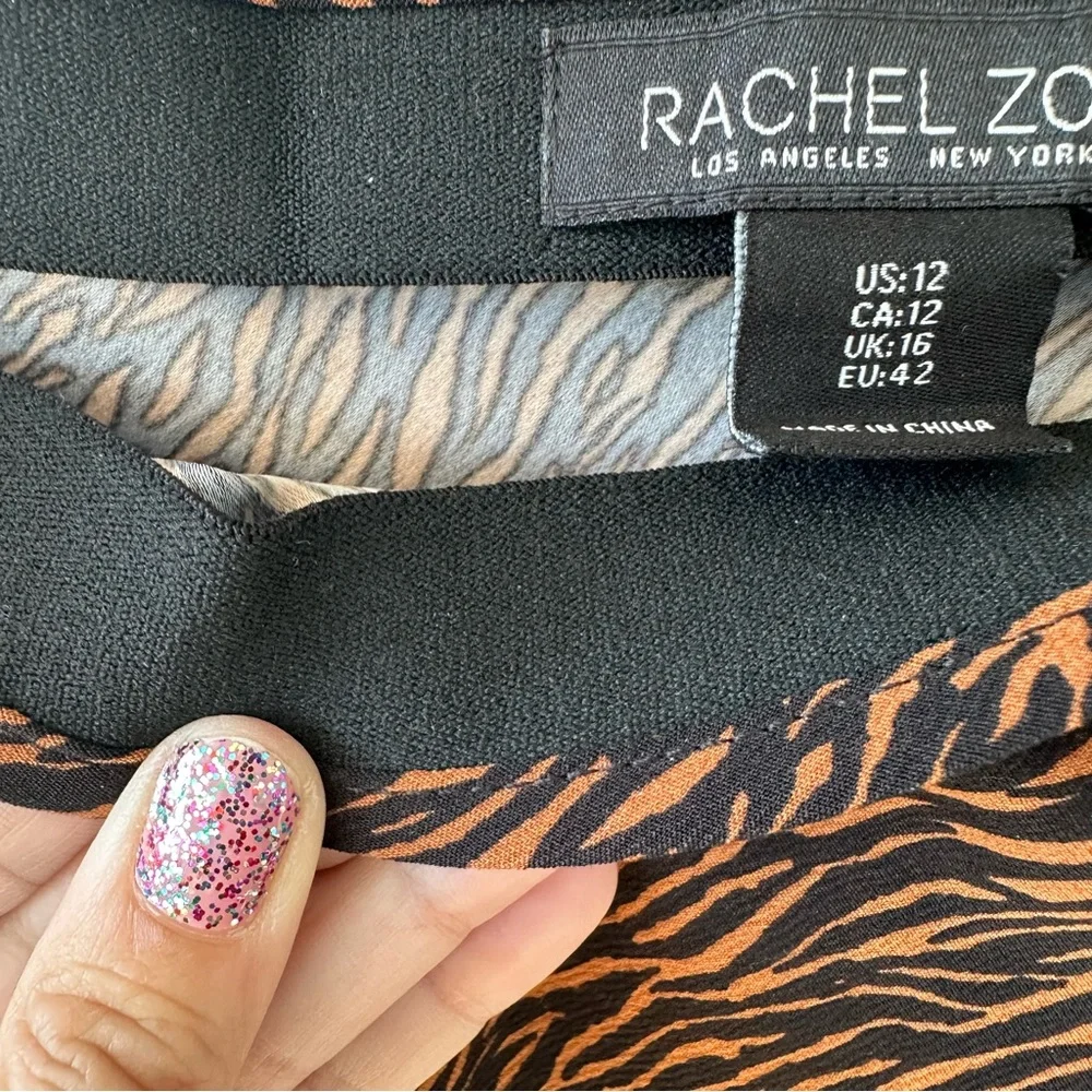 Rachel Zoe Animal Print Flowy Midi Skirt Pull On Black Brown 12
